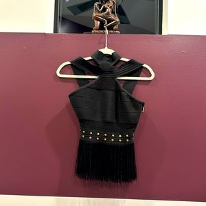 Bandage knit top w fringe